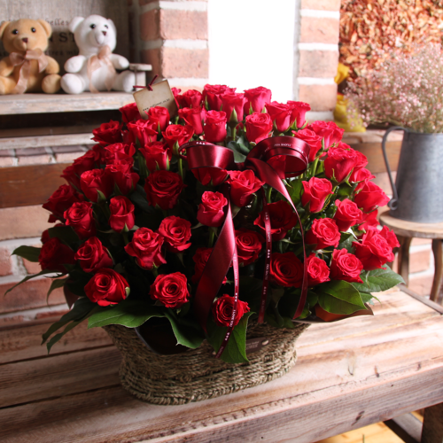레드장미100송이꽃바구니