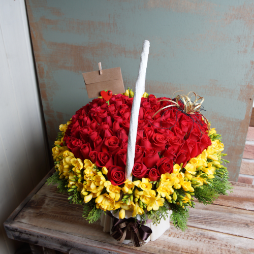 100송이하트꽃바구니