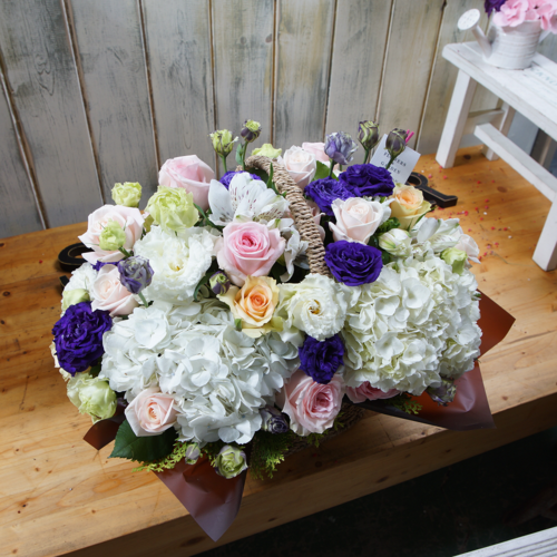 화이트수국꽃바구니 1호